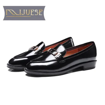 

MLJUESE 2019 women flats cow leather round toe brown color soft flats shoes spring autumn comfortable casual shoes party dress