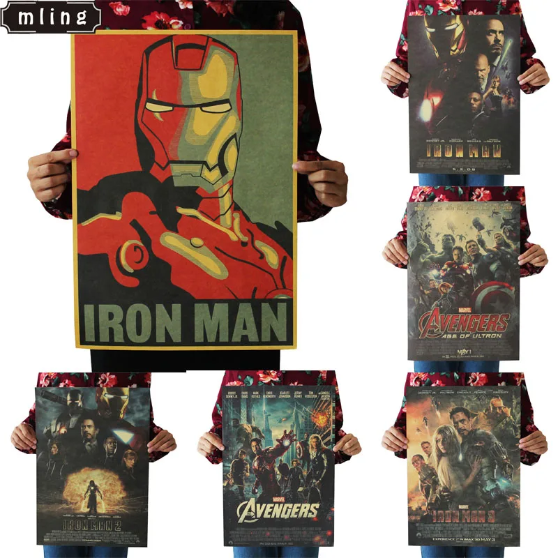 

ins hot 51.5x36cm Hero Iron Man Captain America The Avengers Vintage Kraft Paper Classic Movie Poster Home Decor Wall Decoration