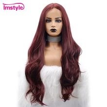Imstyle красные парики на шнурках для черных женщин синтетический парик на фронте шнурка длинные натуральные волнистые 99J парик термостойкие волокна косплей парик