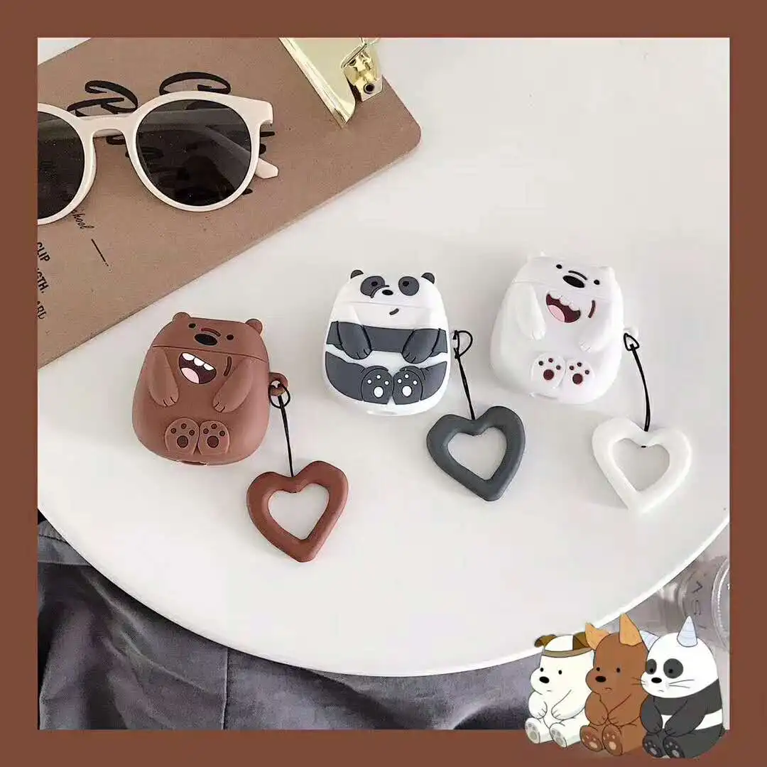 

Japan Cute Cartoon We Bare Bears Silicon Bluetooth Earphone Case For Airpods Fashion Shockproof Ring Heart Charging Cover Box