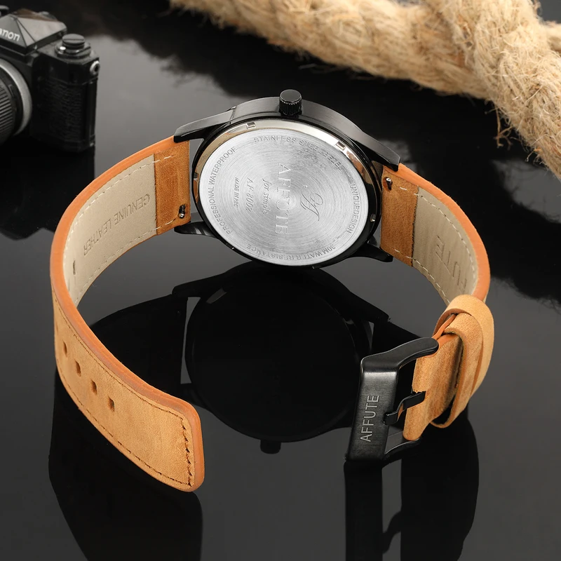 AFFUTE Fashion Mens Watches Top Brand Luxury Analog Quartz Watch Men Casual Waterproof Leather Sport Watch Relogio Masculino