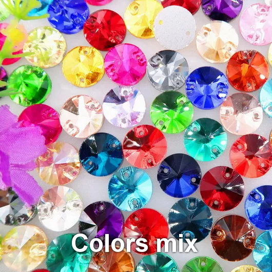 Круглые Rivoli формы плоские стеклянные кристаллы с 2 отверстиями 6 размеров пришитые Стразы бусины кристаллы для свадебного платья обувь сумки diy - Цвет: A26 Colors mix