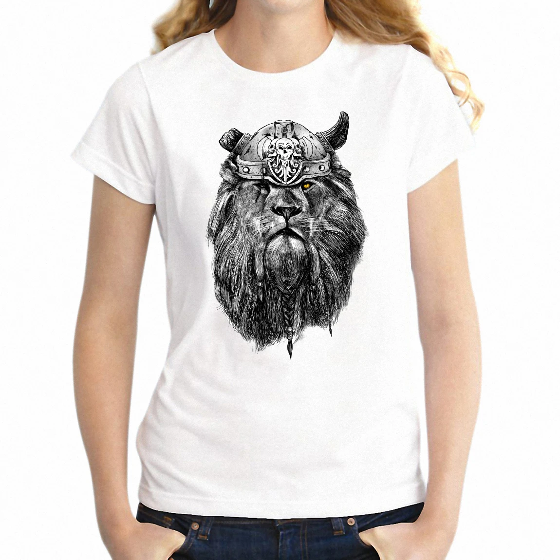 Printed Women's T Shirt The Eye Of King Lion Girl's Tee Letters Streetwear Short Sleeved Top |