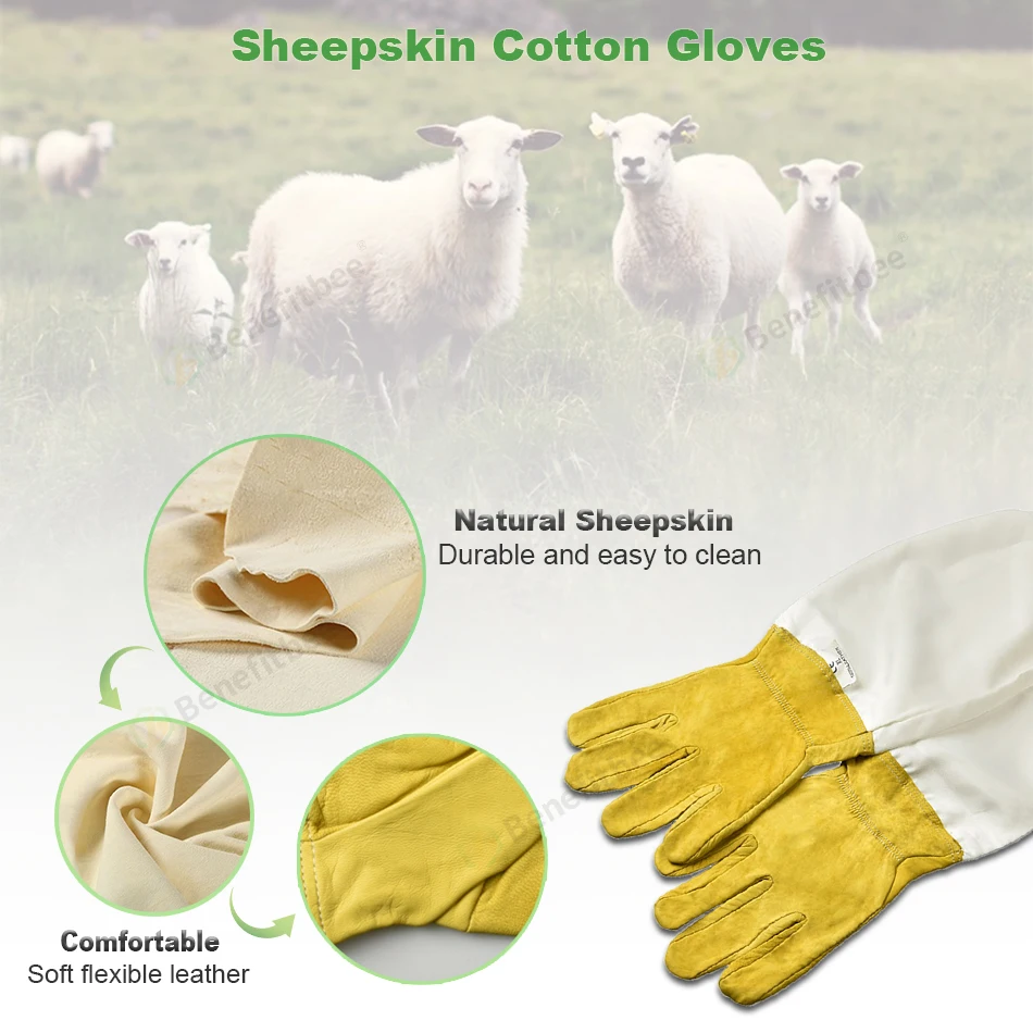 Benefitbee Beekeeper Prevent Gloves Protective Sleeves Ventilated Professional Anti Bee for Apiculture Beekeeper Beehive Yellow