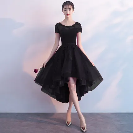 Ladybeauty, новинка, вечернее платье, для невесты, банкета, элегантное, черное, кружевное, короткое, спереди, длинное, сзади, вечерние, на заказ, для выпускного, торжественное платье - Цвет: Черный