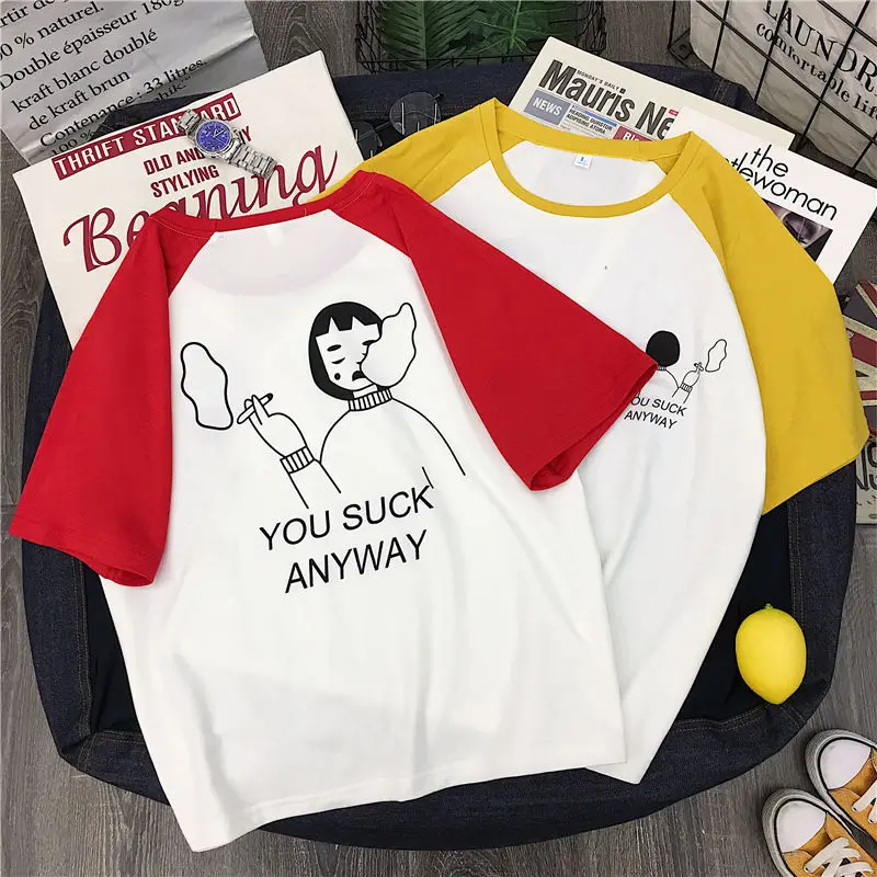 

2019NEW fashion Women's t-shirt Short Summer Anime printing Unif Aesthetic Small Fresh Oversized Tops Female Tees KM8805