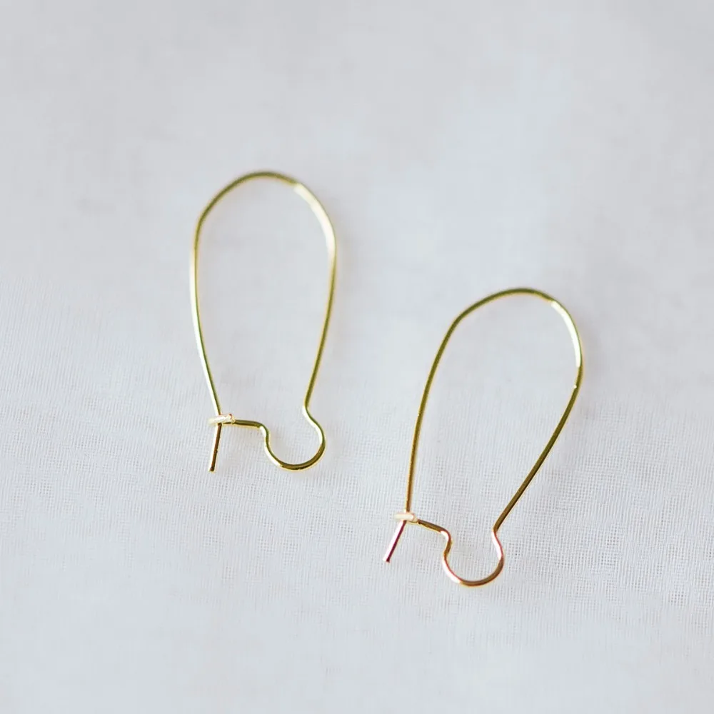 

20pcs Gold Kidney Ear Wires, Real Gold Plated Brass Hoop Earrings 25/ 30/ 45mm Multi Sizes (GB-253)