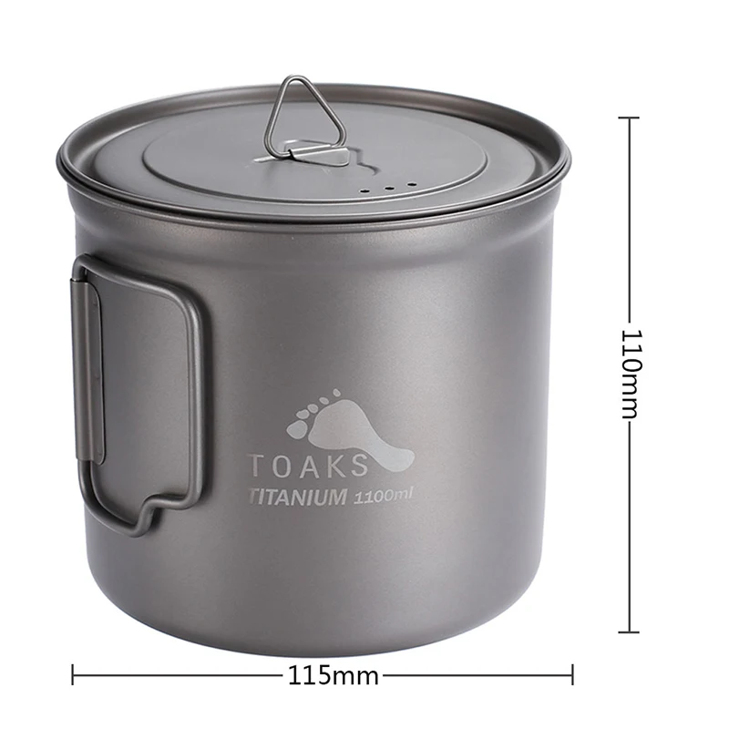 Copo de Titânio Acampamento ao ar Copo de Titânio para Acampamento ao ar Utensílios de Mesa Toaks Ultraleve Livre Fogão para Caça Esportes Pot-1100 1100ml 3 Louça para ar livre