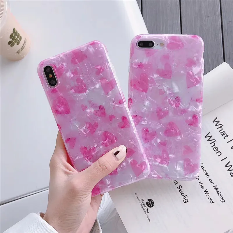 

Lovely Heart Pattern Phone Case For iphone X XS Max XR Case For iphone 6 6s 7 8 plus Cover Fashion Conch Shell Soft Cases Fundas