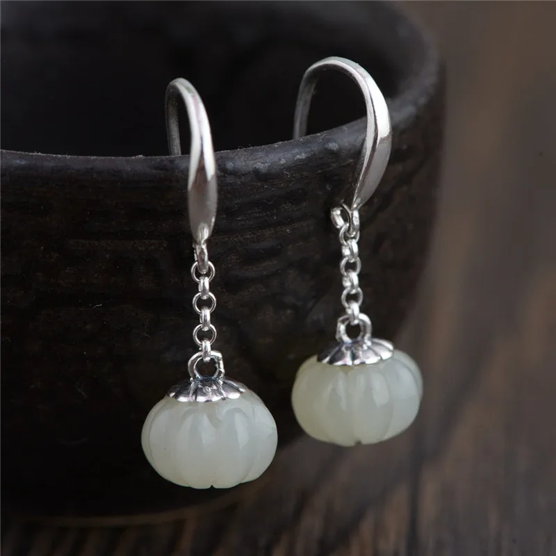

BESTLYBUY S925 Silver Nephrite Earrings for Women Jewelry Natural Hetian Jades Pure S925 Silver Sterling Drop Earring