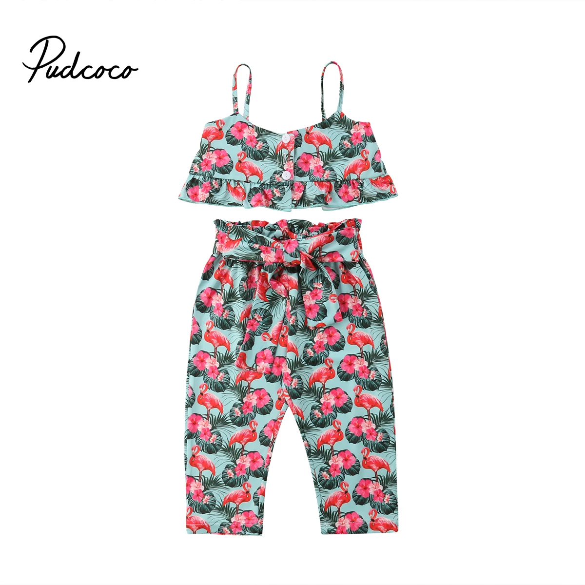 

Flamingo Toddler Kids Baby Girl Tank Tops+Bow High Waist Pant Trouser 2PCS Outfits Fashion Children Summer Clothes Set