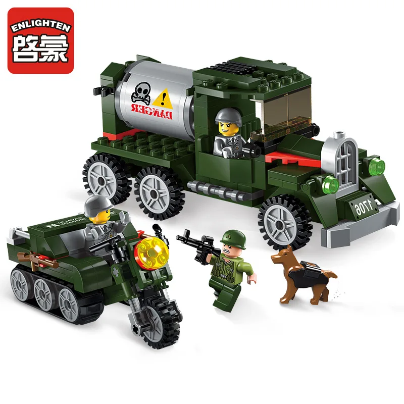 

ENLIGHTEN City Military War Intercept The Transport Team Car Building Blocks Sets Bricks Model Kids Toys Compatible Legoe