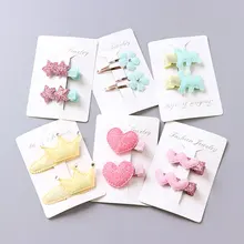 1Pack=2PCS Hot Sale Children New Hair Clips Cute Crown Flowers Safety Barrettes BB Clip Little Girls Gifts Kids Hair Accessories