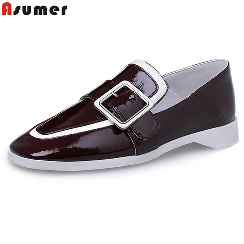 

ASUMER 2019 New genuine leather shoes women flats buckle solid color Loafers woman high quality spring summer casual shoes