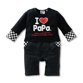 

I Love Papa Black Long Sleeve Baby Rompers for Boy Girl Jumpsuit Ropa Bebe Overalls Baby Clothes Infant Clothing, Size 10-18M