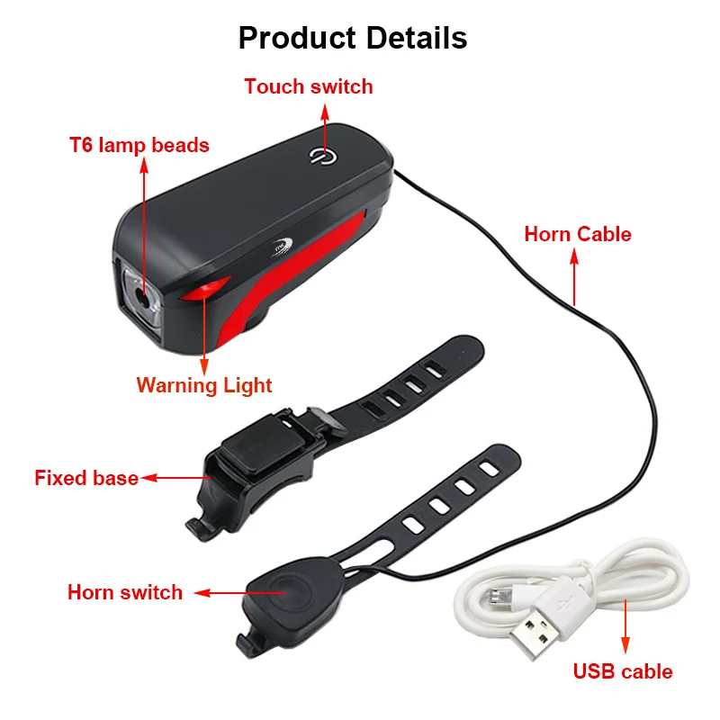 Clearance FTW Bike Light + Horn USB Rechargeable 350 Lumens Bicycle Front Light Lamp Cycling Handlebar led flashlight Lantern Waterproof 5