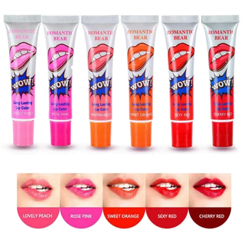 

Romantic Bear 1PCS Amazing 6 Colors Waterproof Liquid Makeup Lip Stick Long Lasting Lipstick Tint Tear Pull Lip Gloss