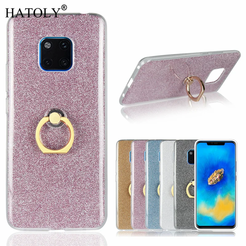 HATOLY Bling Ring Holder Case for Huawei Mate 20 Pro Clear Glitter Cases Soft Silicone Cute Back