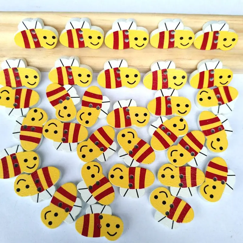 

100pcs Mixed Color Wooden Bee Buttons for Clothing Needlework Scrapbooking Wood Decorative Crafts Diy Accessories