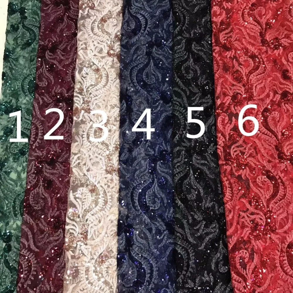

2018 African sequin Lace Fabric, High Quality For Wedding Lace Fabrics/ 5 Yards Sequins Nigerian French lace