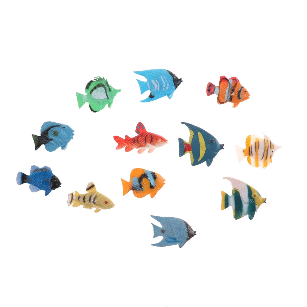 2018 12 pcs Tropical Ocean Fish Pet Figures Toy Gift Sea Life Model Toys PVC Pool Fish Toy Early