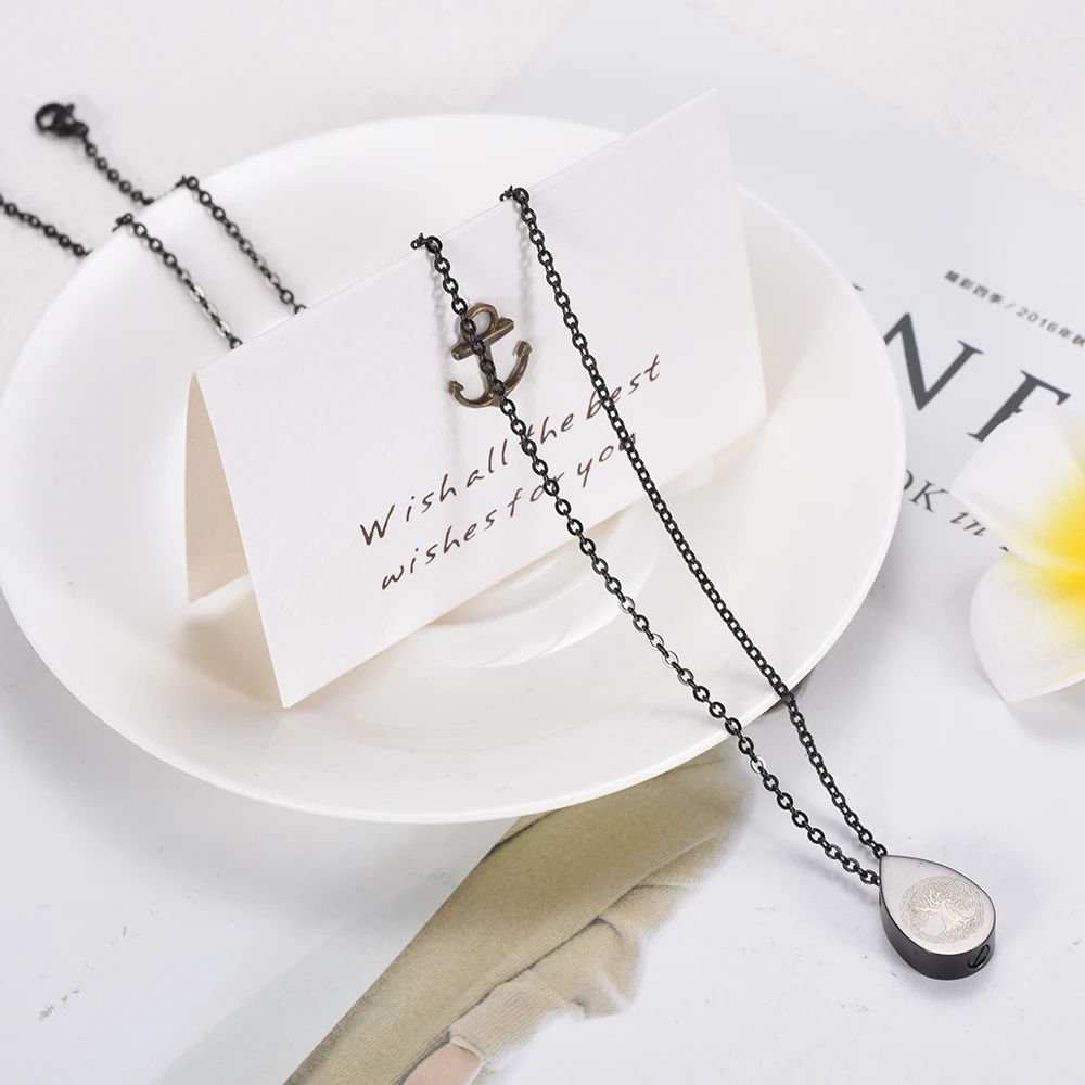 IJD7797 Teardrop кремация урна ожерелье дерево печать урна мемориальные украшения держатель праха на память ожерелье с подвеской-каплей