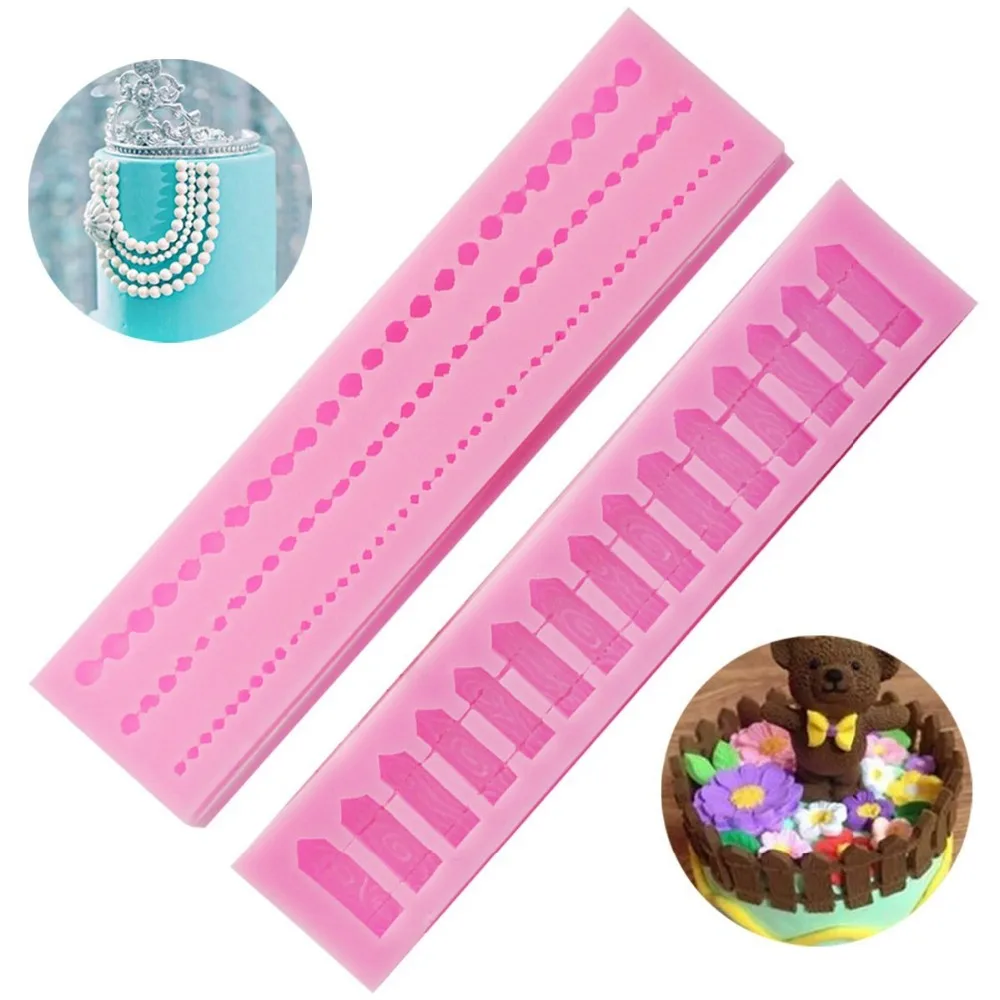 

2pcs/set Silicone String of Pearl Fondant Molds with Fence Fondant Icing Mold for Cake Decorating Baking Moulds