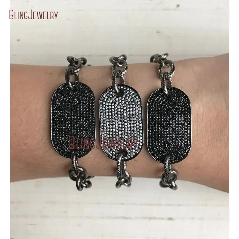 20190226-19946-pave black and white crystal dog tag bracelet with gunmetal chain_4