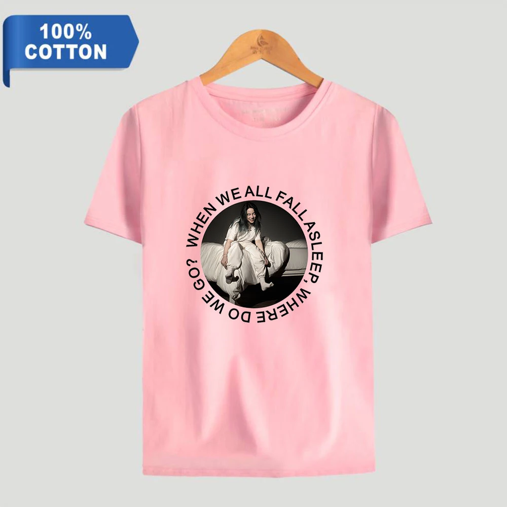 

New Print Billie Eilish t shirt Summer 100%cotton Short sleeve Tees 2019 Hot Pink Men/Women T shirt Couple Simple Tops 4XL