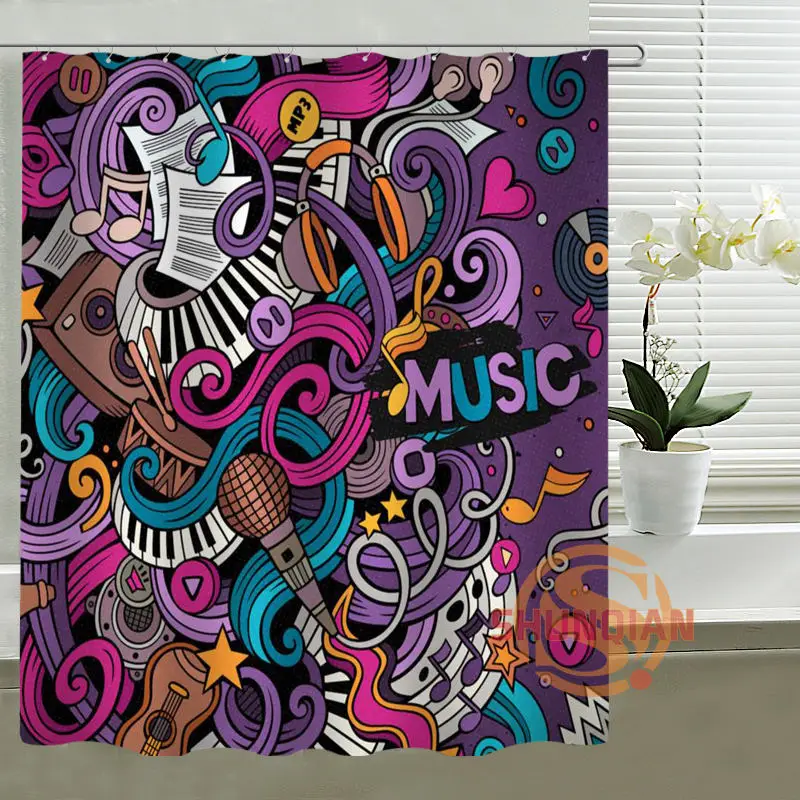 Custom Shower Curtain music notation Bath curtain Waterproof polyester Fabric For Bathroom | Дом и сад