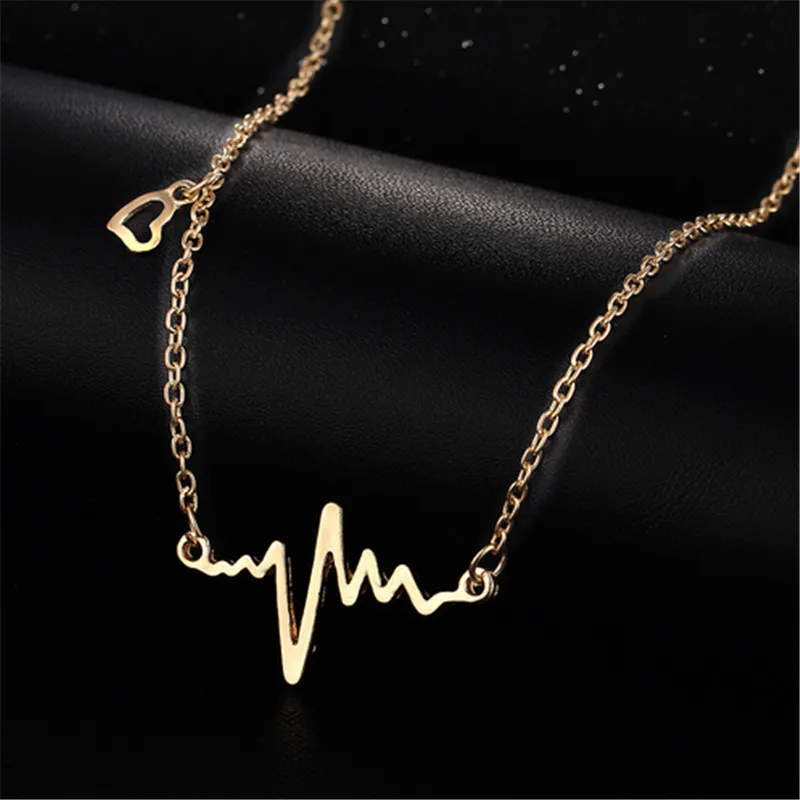 

MISANANRYNE Simple Wave Heart Necklaces & Pendants Gold Color Heartbeat Maxi Steampunk collares Vintage Lightning Necklace