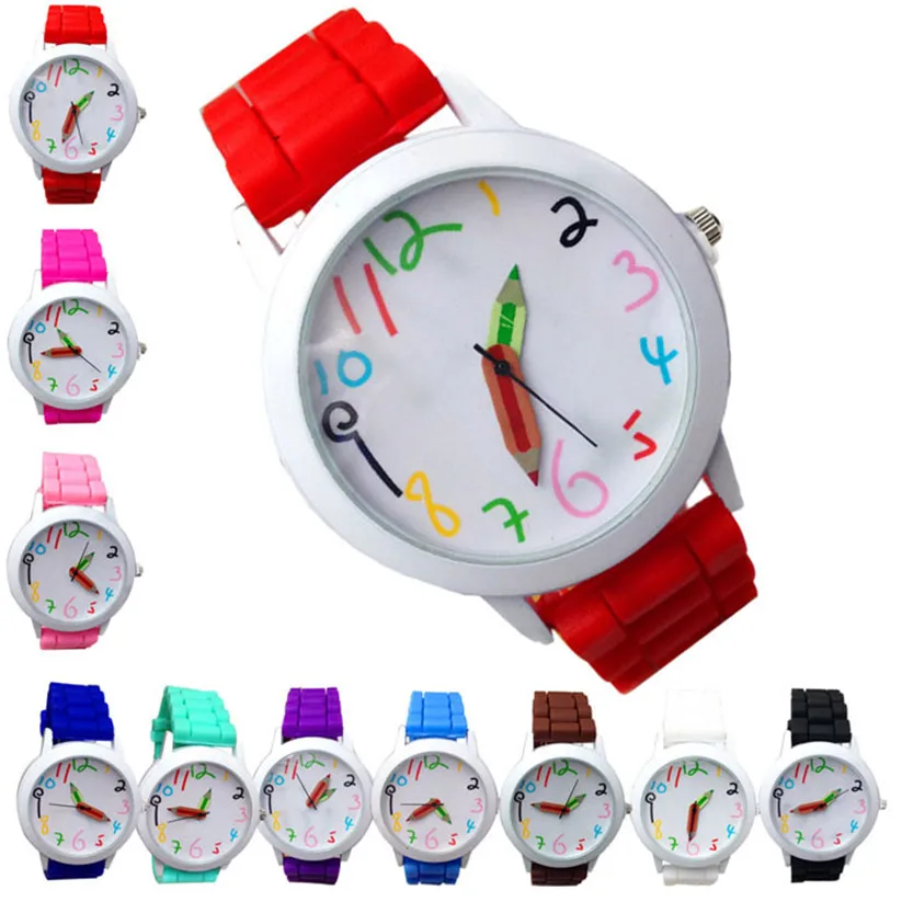 Унисекс кварцевые часы для детей 1 шт. Красочный Стильный номер наручные часы силиконовый ремешок студенты спортивные часы оптовая продажа