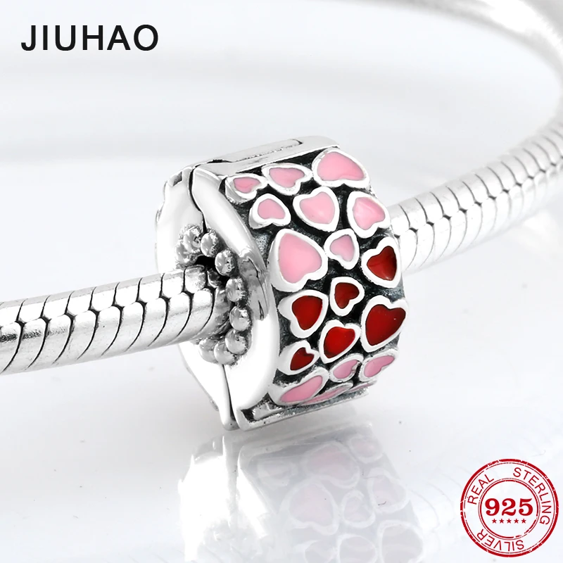 

Fashion luxury 925 Sterling Silver pink and red Enamel clips Lock beads Fit Original Pandora Charm Bracelet Jewelry making