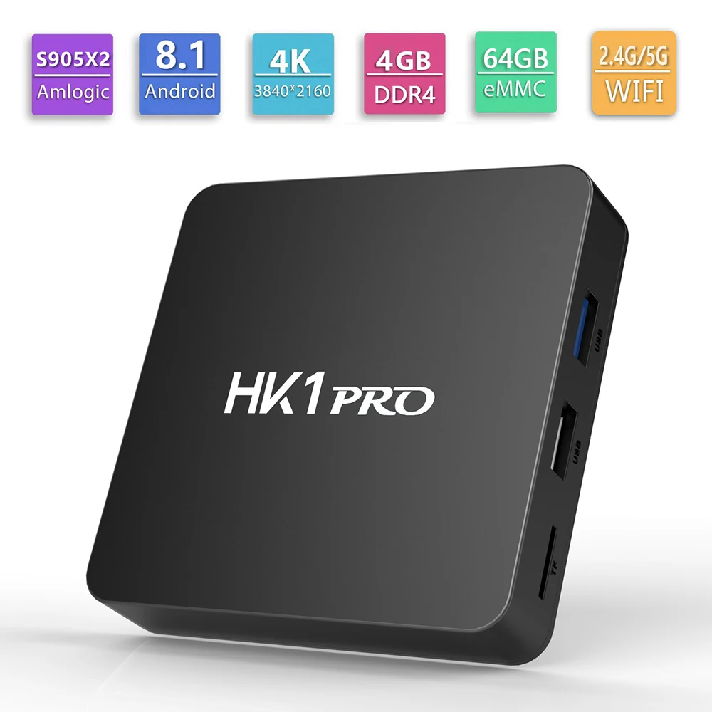 HK1 PRO Smart tv BOX Android 8,1 S905X2 LPDDR4 4+ 64 Гб 2,4 ГГц и 5 ГГц Wifi Bluetooth 4K 3D медиаплей приставка Stem Assistent