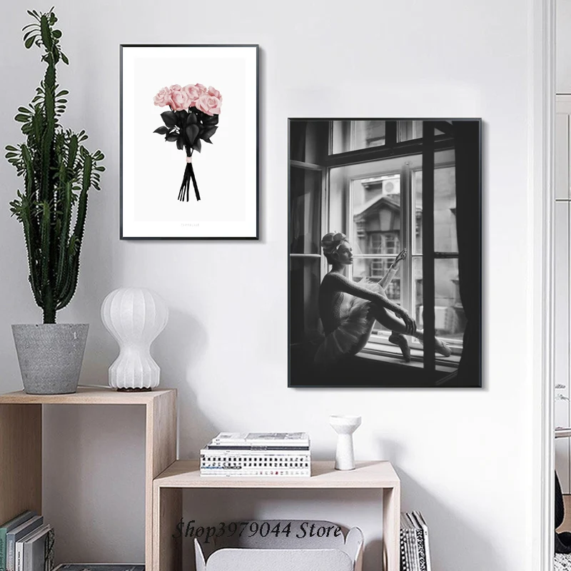 

Nordic Poster Black And White Beauty Posters And Prints Pink Flower Wall Pictures Art Print Wall Art Canvas Painting Unframed