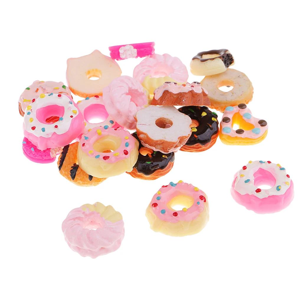 20Pcs Resin  Kawaii Doughnut Flatback Applique Embellishment DIY Crafts Scrapbooking Charms Phone Case Decoration