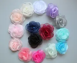 30 шт./лот 15 цветов новорожденных марли слоистых цветок для обувь девочек аксессуары волос ручной работы Роза Ткань Цветы для головной