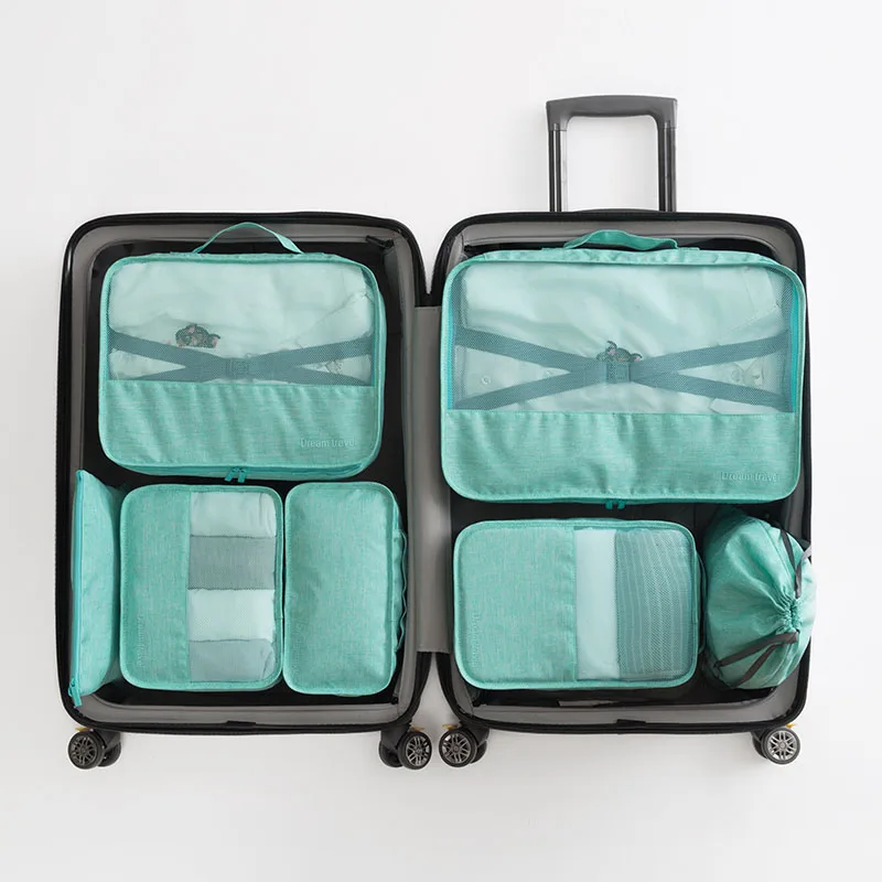 7 шт./компл. портативный Багаж женские дорожные сумки одежда для сортировки нижнего белья Органайзер большой емкости Упаковка Куб принадлежности для больших сумок - Цвет: Зеленый