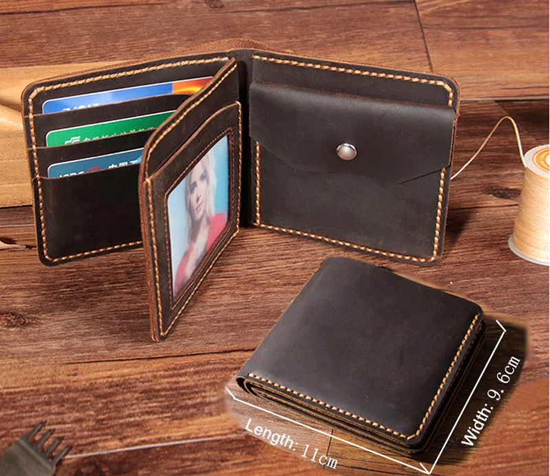 Original Handmade Cowhide Leather Wallet Men Short Vintage Purse Crazy Horse Bag