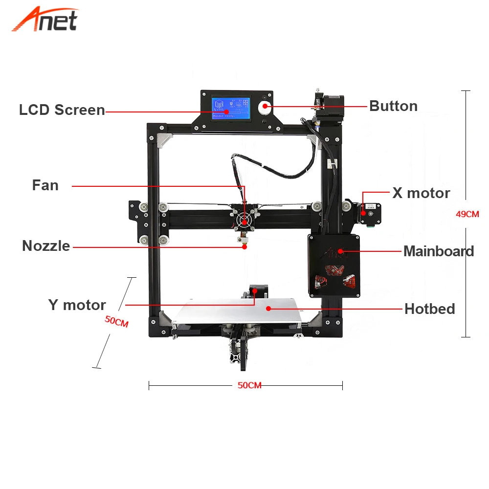 Anet A2 простая сборка алюминиевая рамка 3d Принтер Комплект умная модель для самостоятельной сборки 3d принтер Prusa i3 прямо с завода Impressora 3d