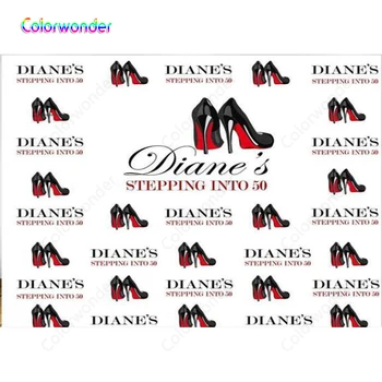 

Photographic Background Black Heels with Red Soles 7x5ft White Custom Background for 50th Birthday Party for Photo Booth Studio