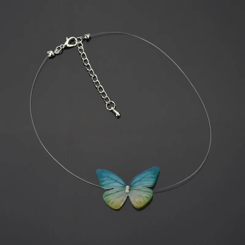 Прозрачная невидимая леска, цепочка, колье, ожерелье, Женская разноцветная бабочка кулон ожерелья, очаровательные ювелирные изделия Collana - Окраска металла: N353-3