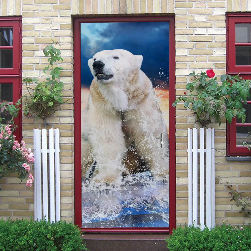 

New 3D Door Stickers DIY Home Decorative Self Adhesive Waterproof Removable PVC Polar Bear Wall Stickers Decals Murals Wallpaper