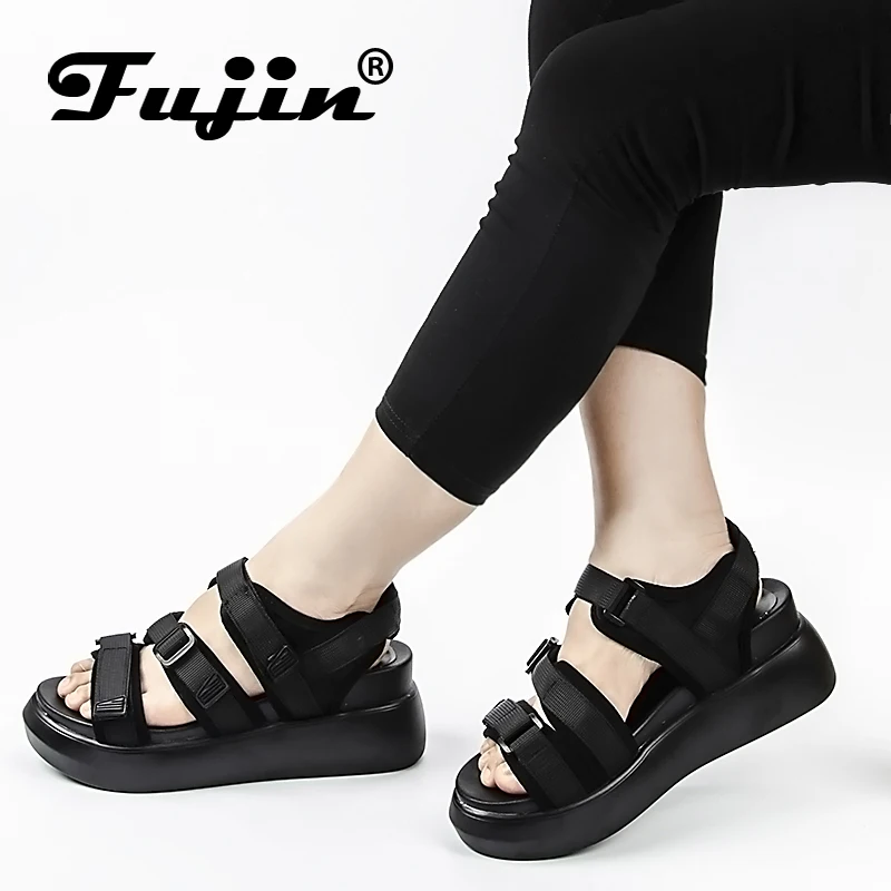tacchi con plateau sintetica donne rosa da bianco in Fujin estate con nero zoccoli sandali eleganti zeppe pelle donna scarpe peep zeppa toe qSxIx0FwY