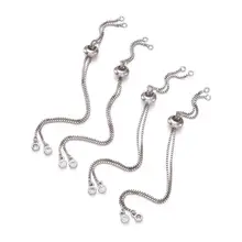 Pandahall 5pcs Adjustable Brass Slide Extender Box Chains with Cubic Zirconia Beads for DIY Bracelet Jewelry Making