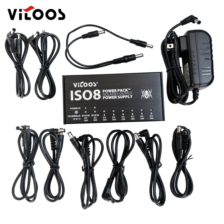 

VITOOS IS08 POWER PACK ISOLATED OUTPUT POWER SUPPLY 8 pcs DC cables plus 1 Y cable effect pedal supply
