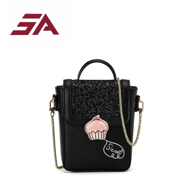 

SA New Small Cupcake Cake flap shape Women's Shoulder Bags Female Cartoon Cute PU Leather Messenger Bag Clutch Handbag