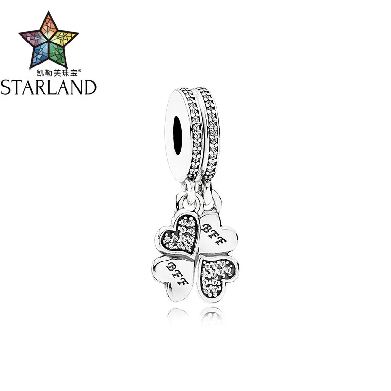 

Starland Fashion 2pcs/set 925 Sterling Silver Forever Friend Clear CZ Heart Beads Fit Original Charms Bracelet Women DIY Jewelry
