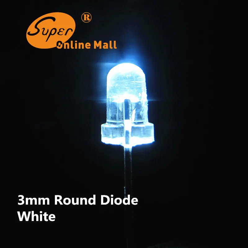 Buy 100PCS 3MM Round Top White Diode Urtal Bright