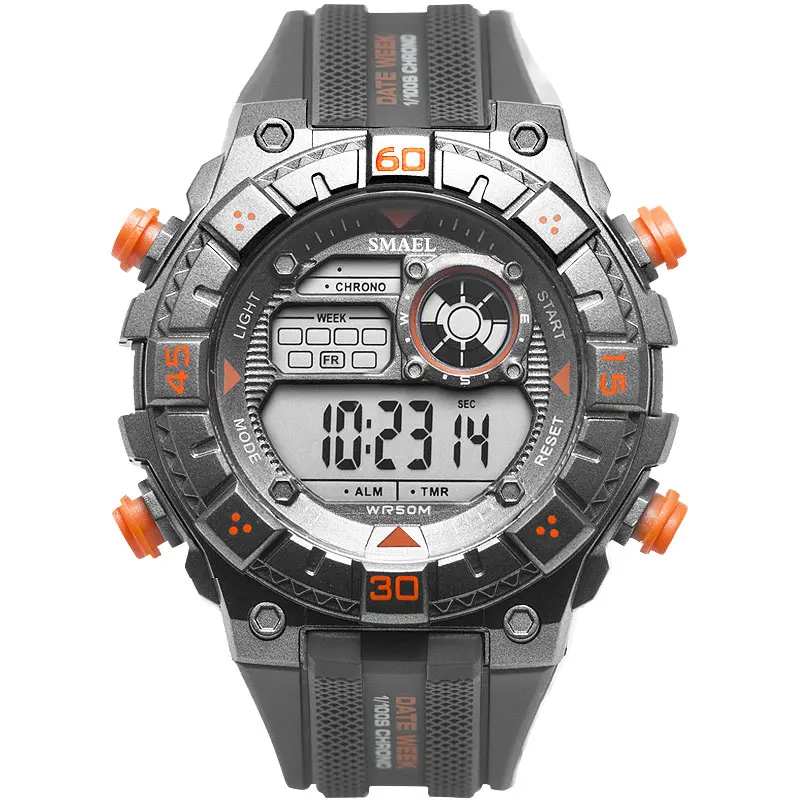 Белые спортивные часы для мужчин водонепроницаемые SMAEL мужские армейские часы военные цифровые 1439 Спортивные кварцевые цифровые часы мужские часы - Цвет: Silver Orange